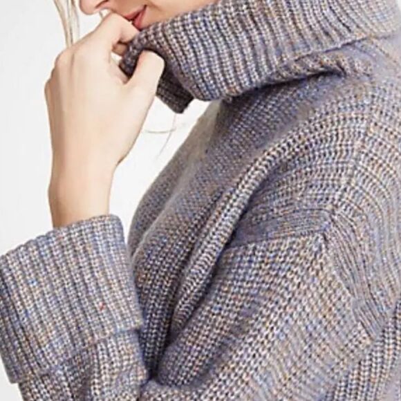 Ann Taylor Brown Blue Marled Knit Chunky Turtleneck Pullover Sweater - Picture 2 of 14